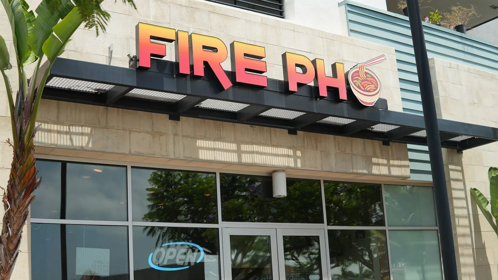 Fire Pho storefront exterior sign in Huntington Beach, CA.